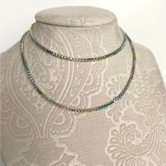 Colorful Chain Necklace Platinum Plated Luxury Jewelry - Picture 3 of 9